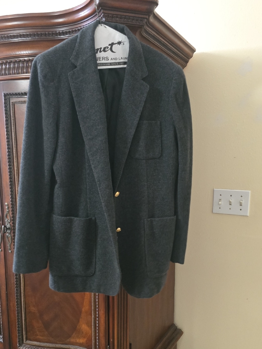 Lauren Ralph Lauren Dark Gray Wool Blazer with Gold Buttons
